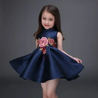 Girls' Elegant Navy Party Dress