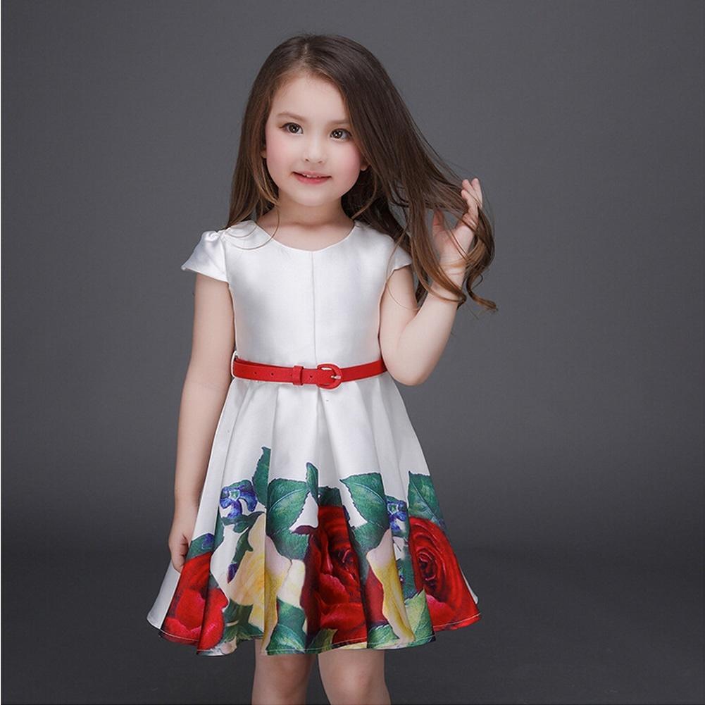 Girls' White Floral Print Dress