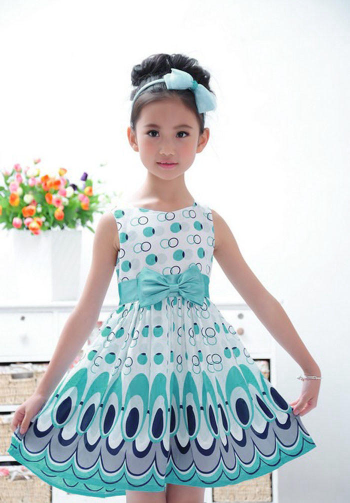 Girls' Peacock Print Party Dress