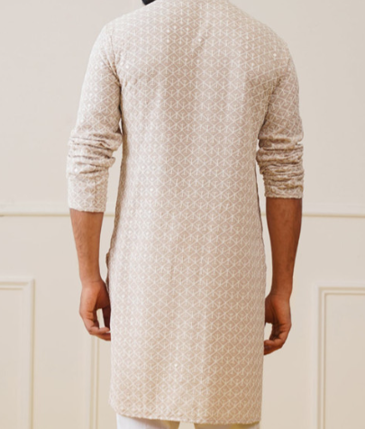 Men’s Printed Beige Kurta