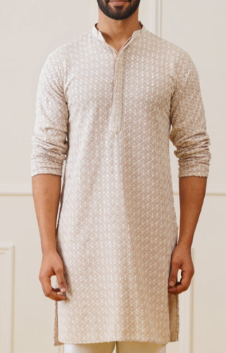 Men’s Printed Beige Kurta