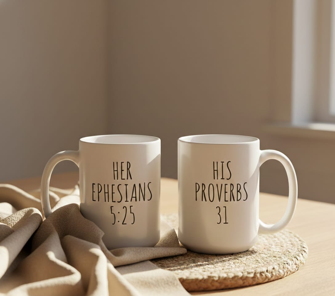 Couple Valentine’s Cup, His Ephesians & His Proverbs