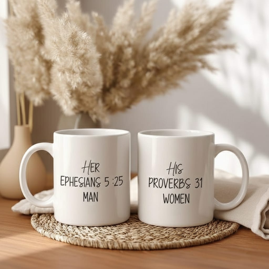 Couple Valentine’s Cup, His Ephesians & His Proverbs
