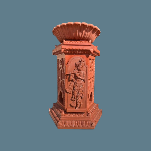 Handcrafted Tulsi pot in Red Sandstone