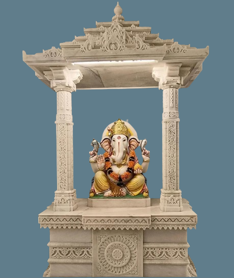 Lord Ganesha Marble Idol with Ornate Temple