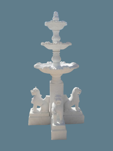 Marble lion tiered garden fountain