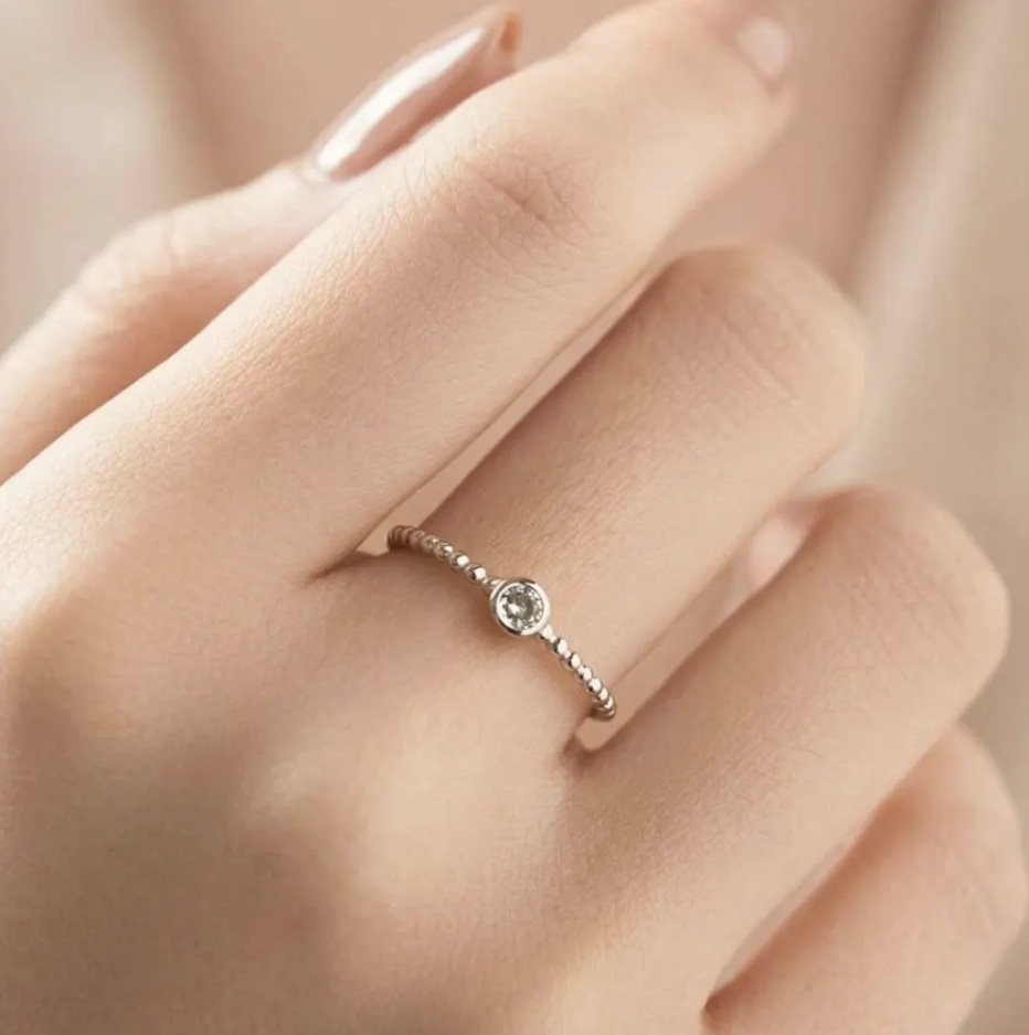 18K White Gold Dainty VVS2 Moissanite Bezel Ring 