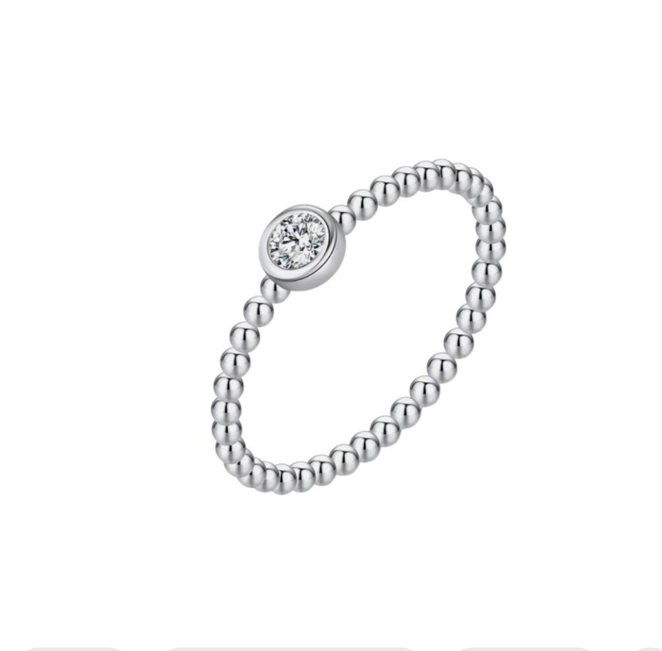 18K White Gold Dainty VVS2 Moissanite Bezel Ring 