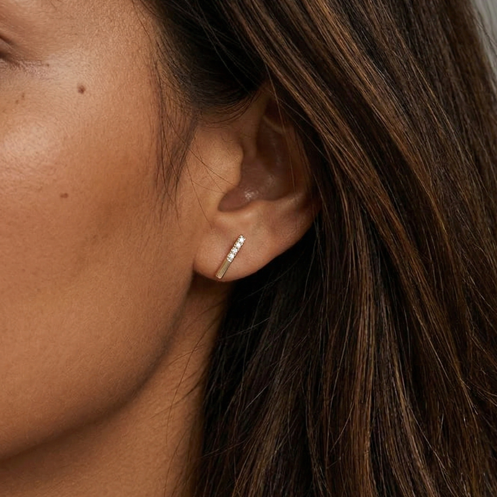Minimalist CZ Gold Bar Studs