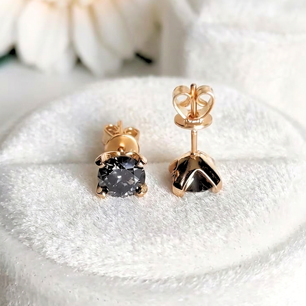 14K Gold Gray Moissanite Stud Earring
