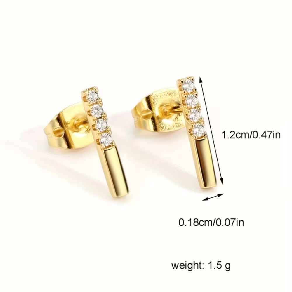 Minimalist CZ Gold Bar Studs