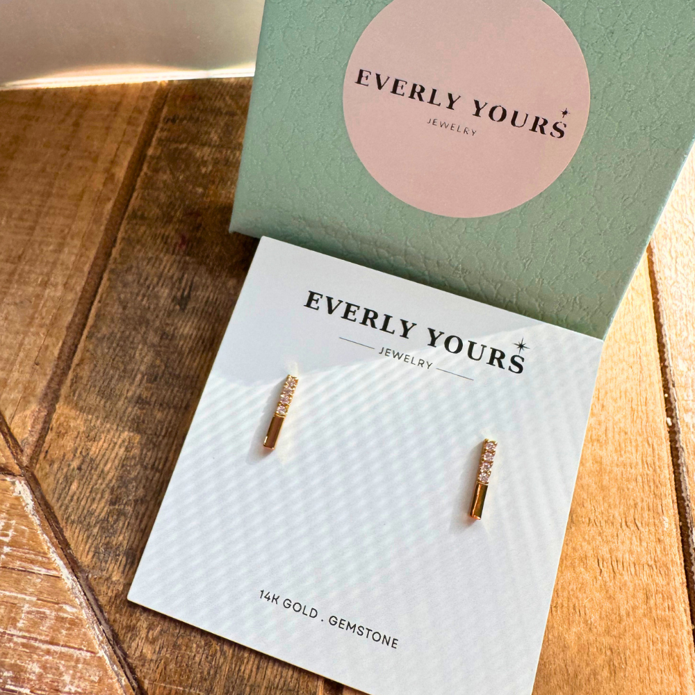 Minimalist CZ Gold Bar Studs