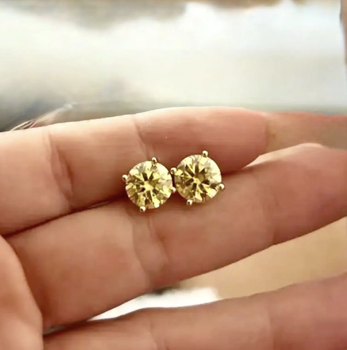 14K Gold Yellow Moissanite Stud Earring