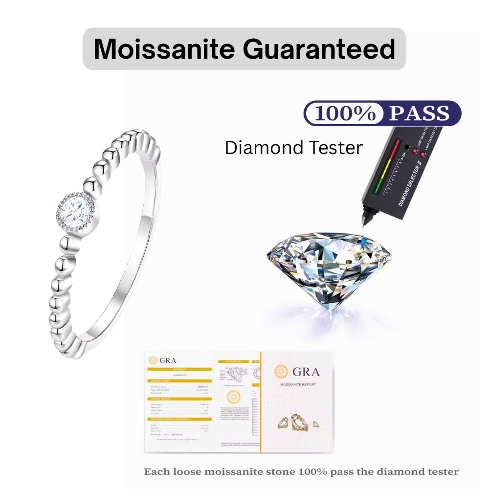 18K White Gold Dainty VVS2 Moissanite Bezel Ring 