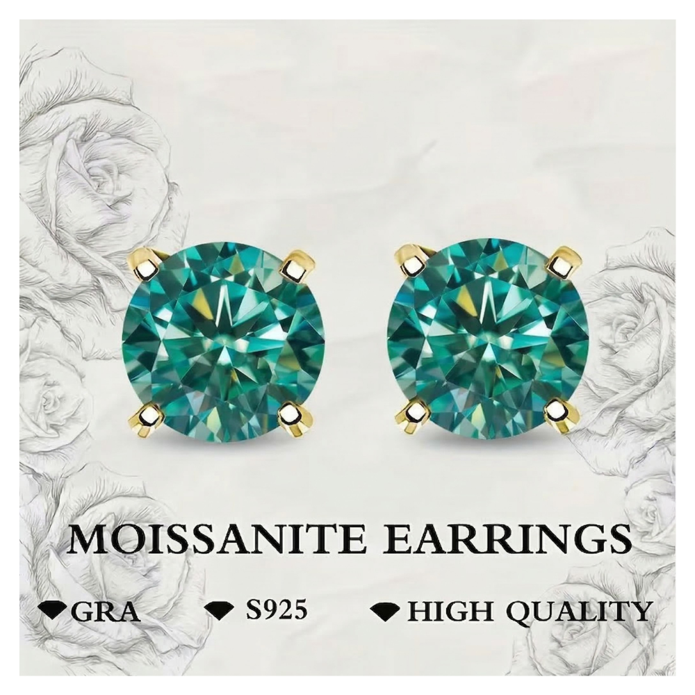 14K Gold Yellow Moissanite Stud Earring
