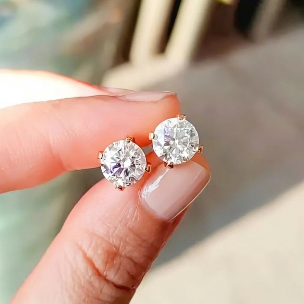 14K Gold & Platinum Moissanite Stud Earrings