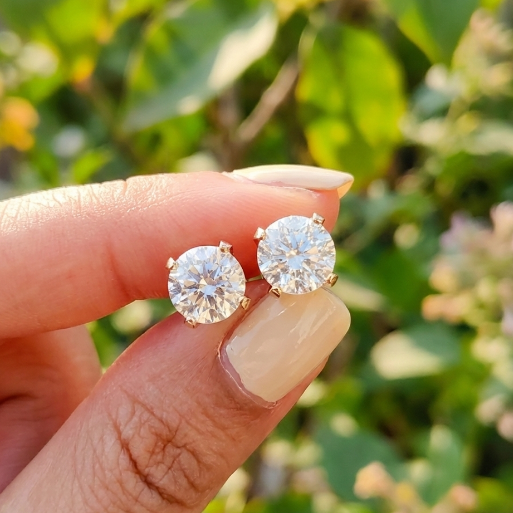 14K Gold & Platinum Moissanite Stud Earrings