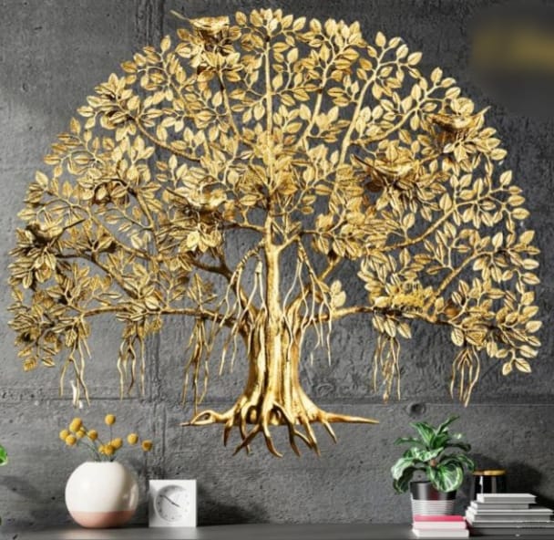 Golden Tree Metal Wall Art