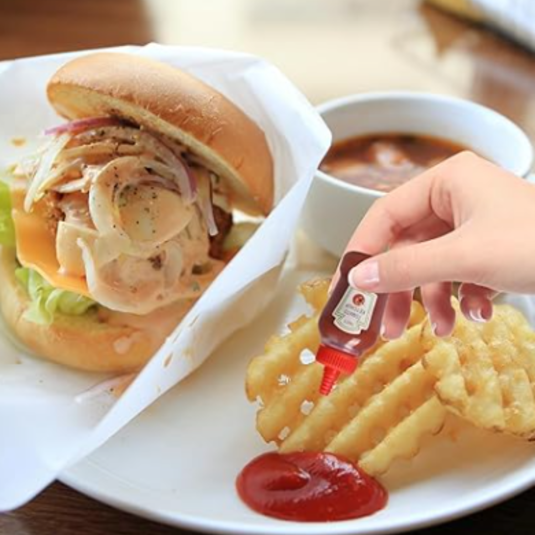 Mini ketchup bottles pair