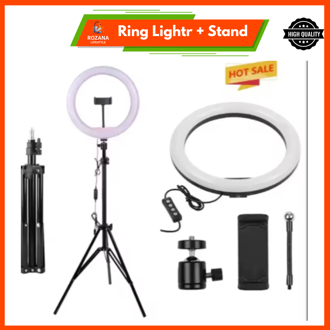 26cm Ring Light with 7ft Aluminium Tripod Stand & Mobile Holder