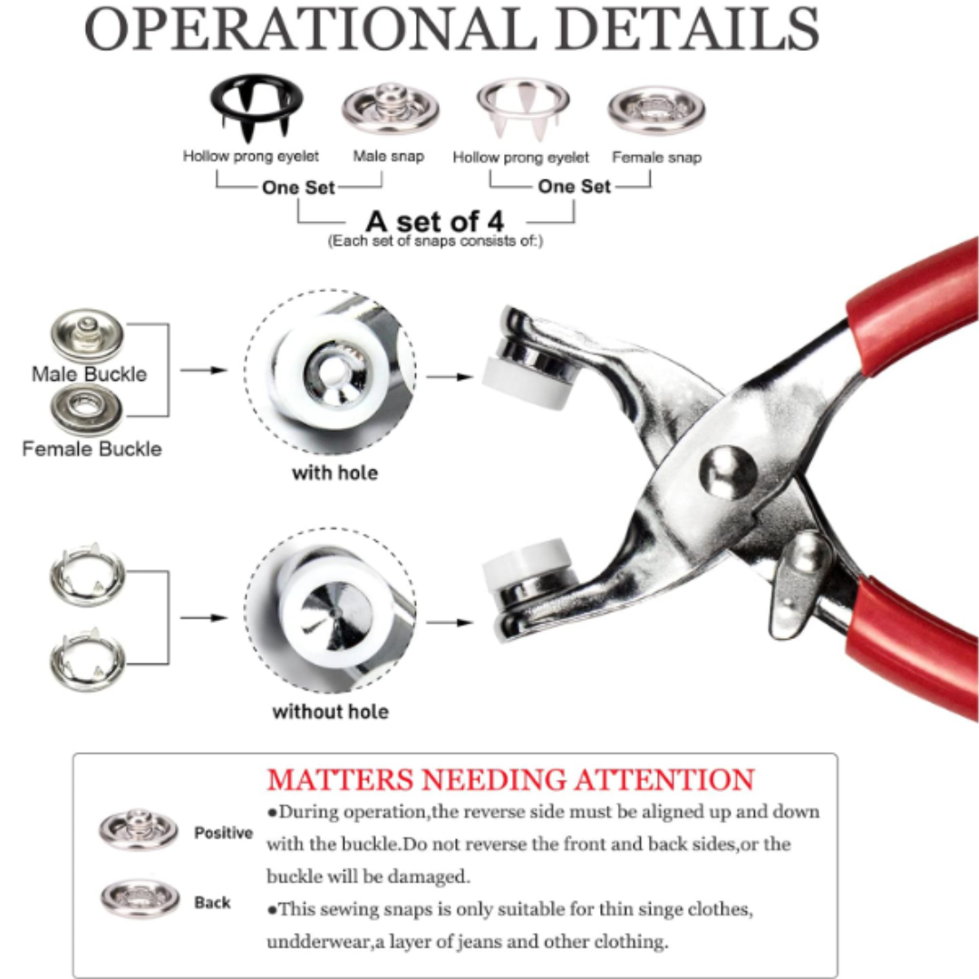  Metal Snap Button Press Plier Kit with 50 Pcs Snap Buttons