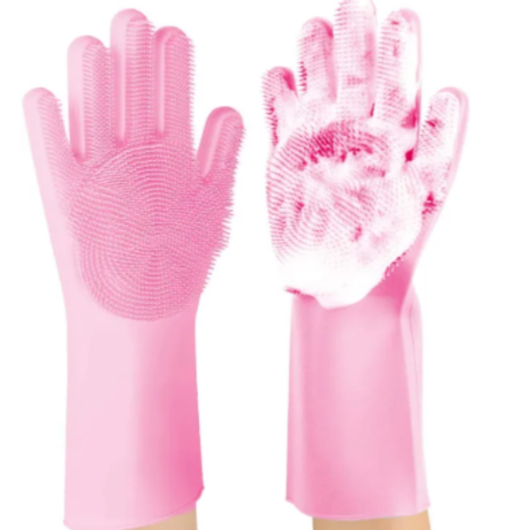 Magic Reusable Silicone Dishwashing Gloves with Scrubber 