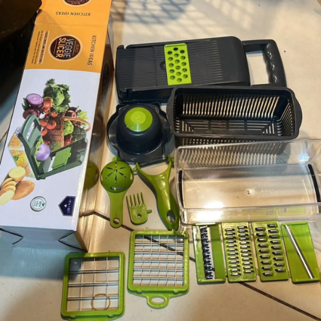 16 Pieces Vegetable Slicer Multifunction Slicer Grater Cutter, Stainless Steel Blades, Adjustable, Vegetable Cutter, Kitchen Tool