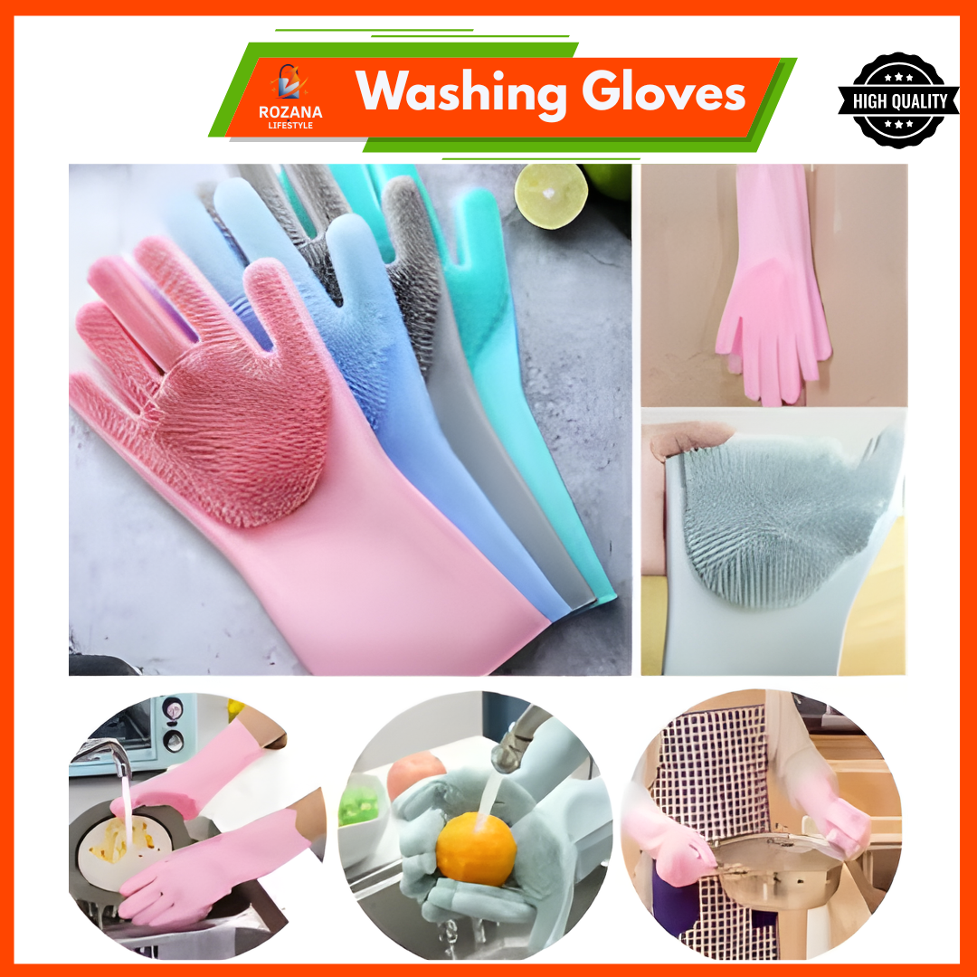 Magic Reusable Silicone Dishwashing Gloves with Scrubber