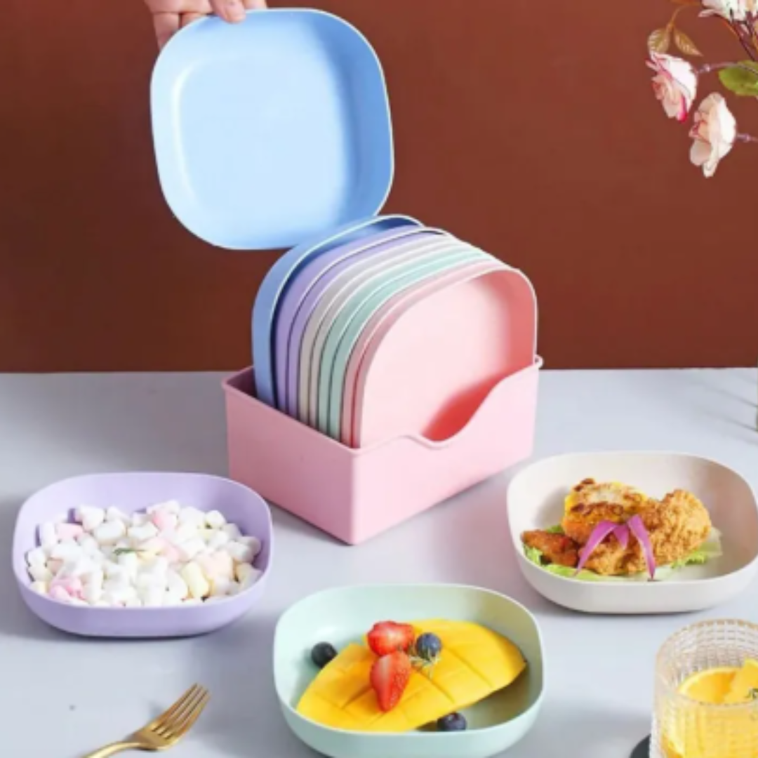 10Pcs Creative Food Grade Plastic Plates Set with Stand