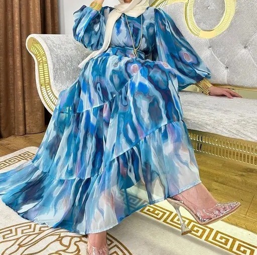 Water Colour Flowing Abaya Maxi Dress