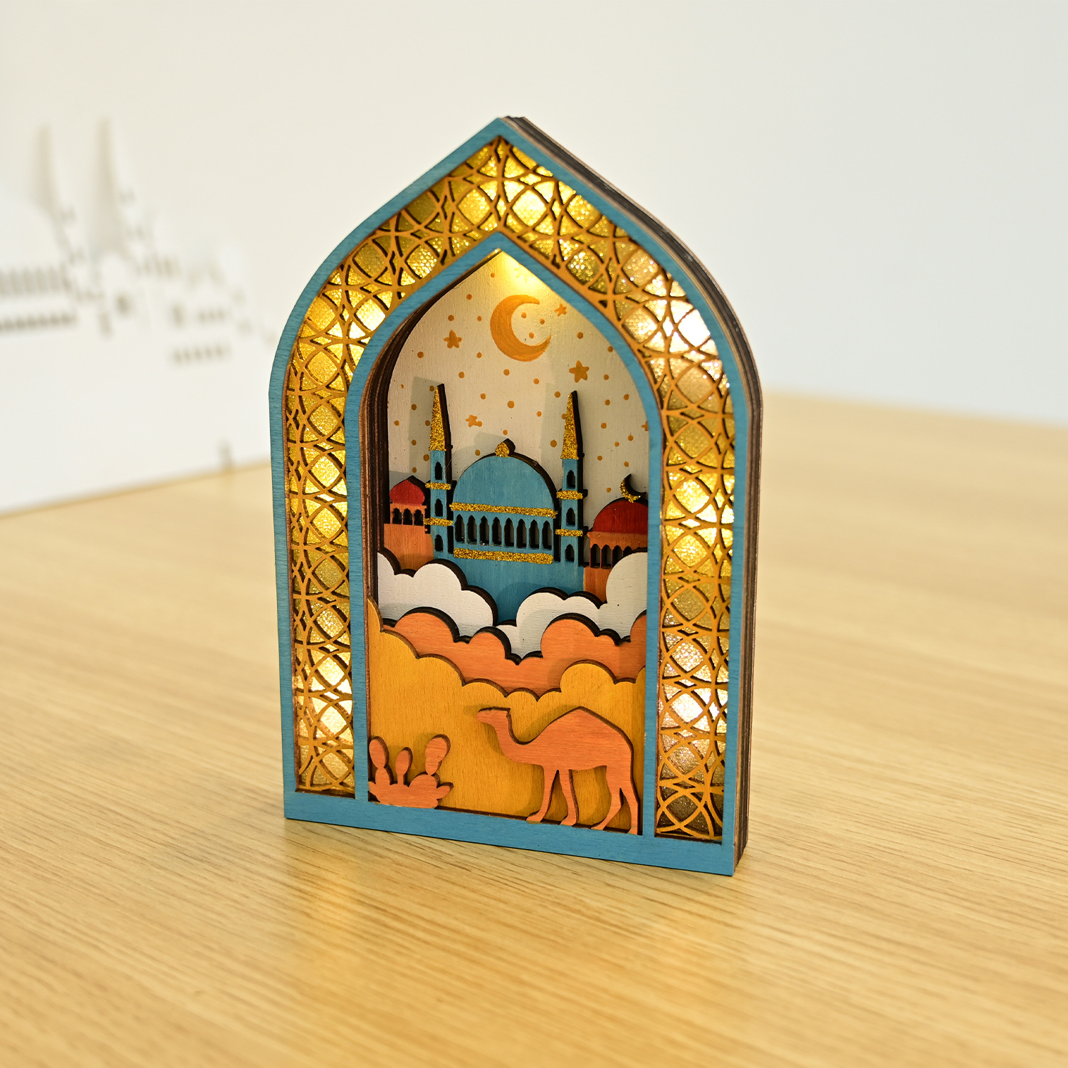 Islamic Themed Wood Art Ornament with LED Light