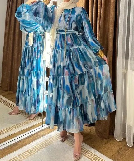 Water Colour Flowing Abaya Maxi Dress