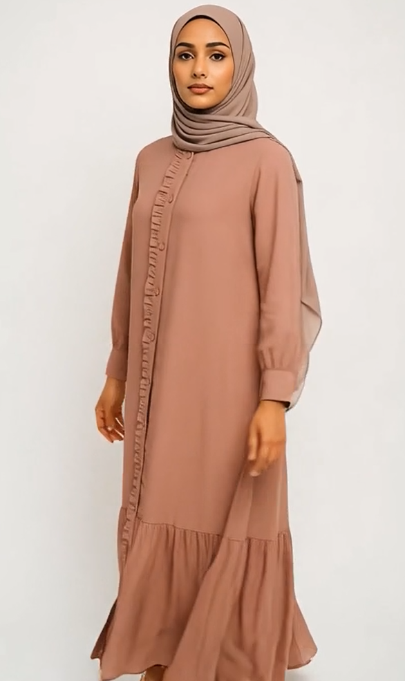 Modest Blush Pink Ruffle Abaya Set