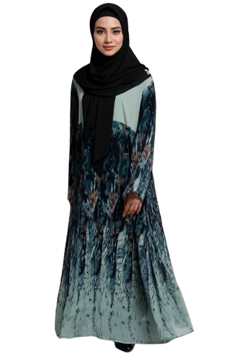 Mint & Teal Abstract Print Abaya