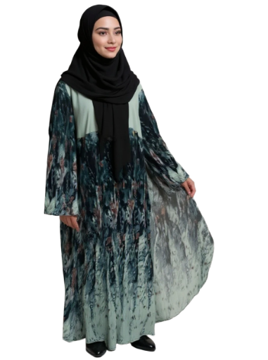 Mint & Teal Abstract Print Abaya
