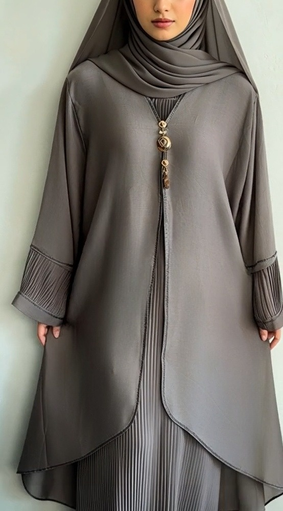 Elegant Grey Pleated Abaya