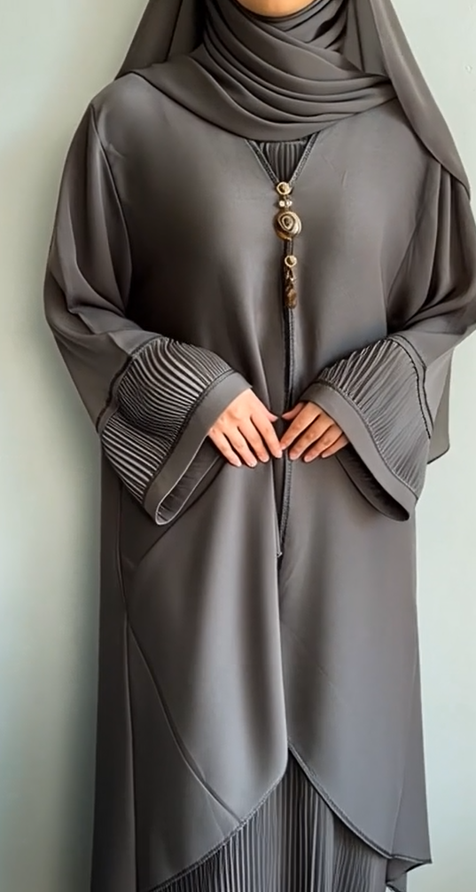 Elegant Grey Pleated Abaya