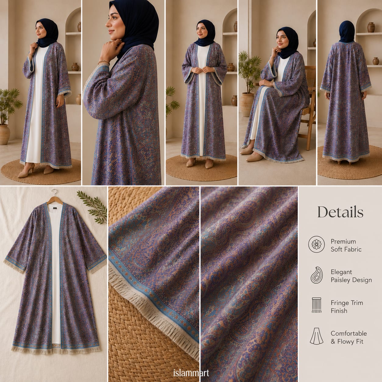 Bluish Multicolor Pashmina Abaya