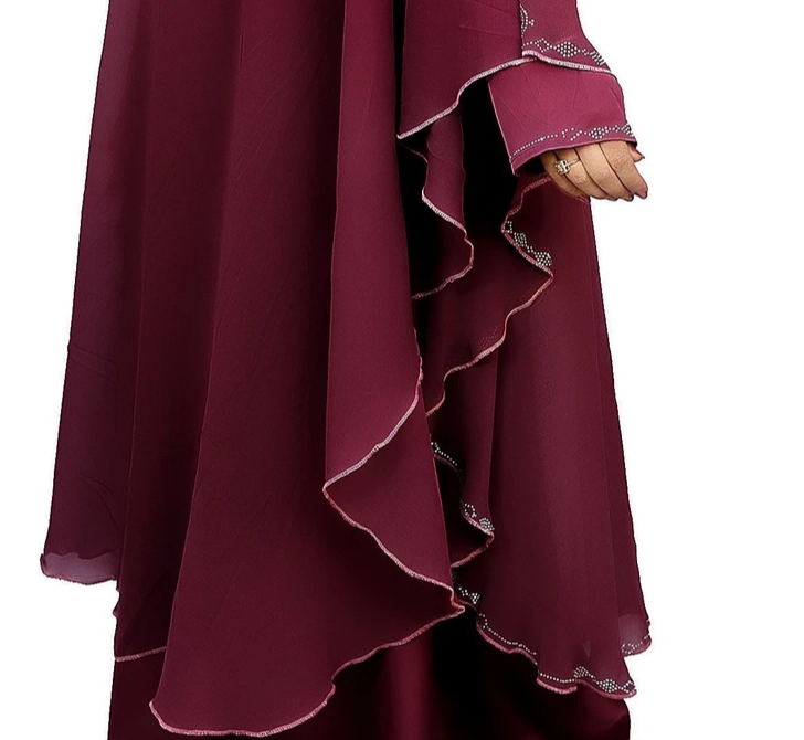 Rhinestone Embellished Burgundy Abaya