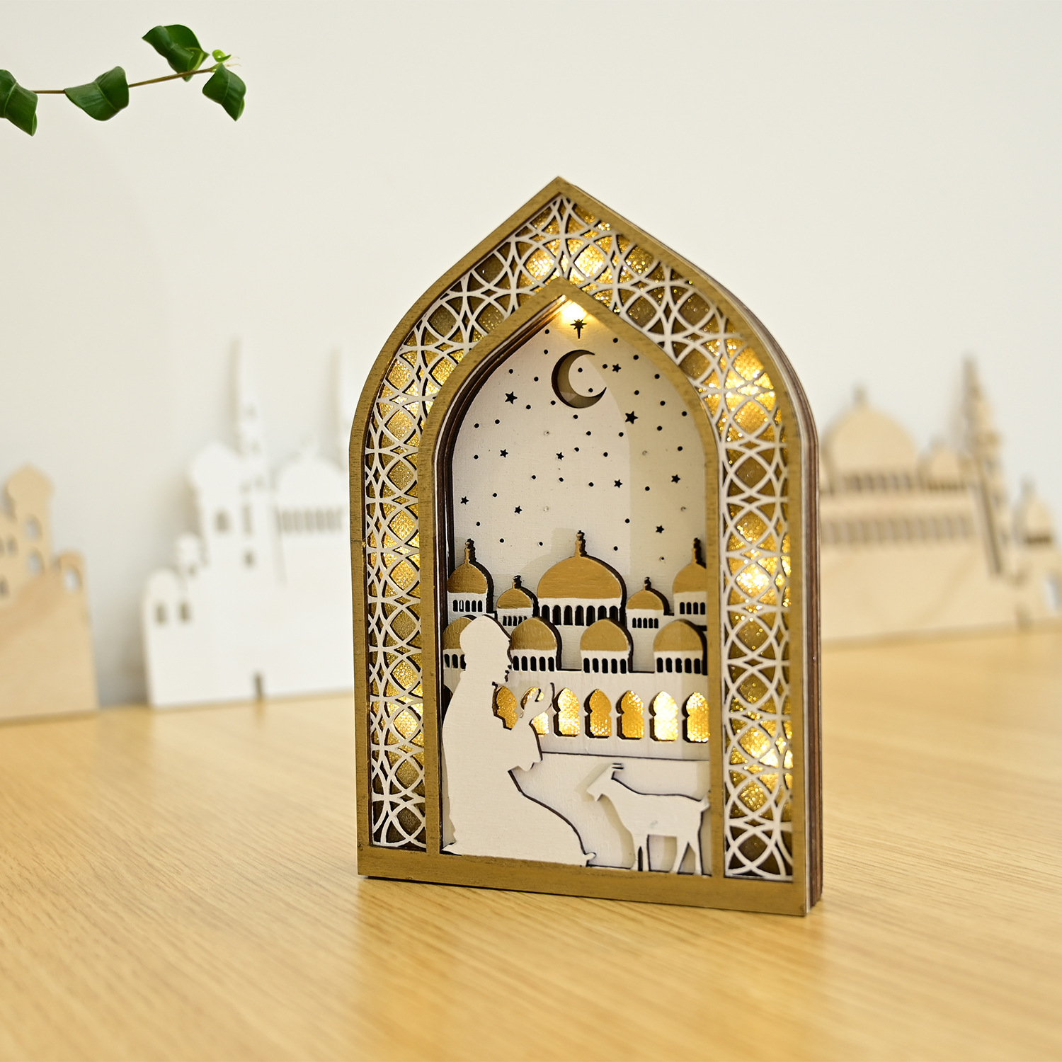 Islamic Themed Wood Art Ornament with LED Light