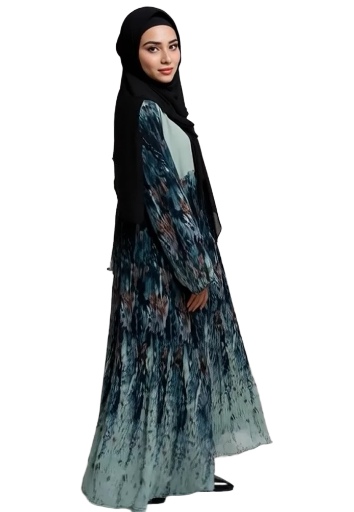 Mint & Teal Abstract Print Abaya