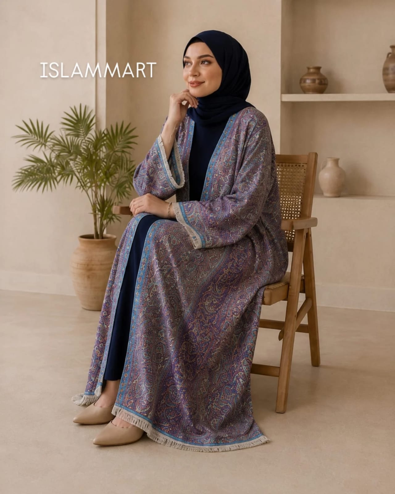 Bluish Multicolor Pashmina Abaya