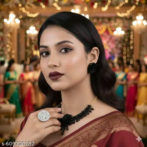 Elegant Black Beaded Necklace and earrings Set