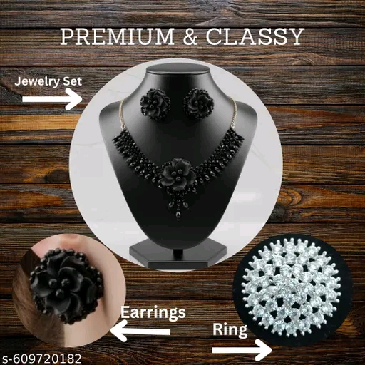 Elegant Black Beaded Necklace and earrings Set