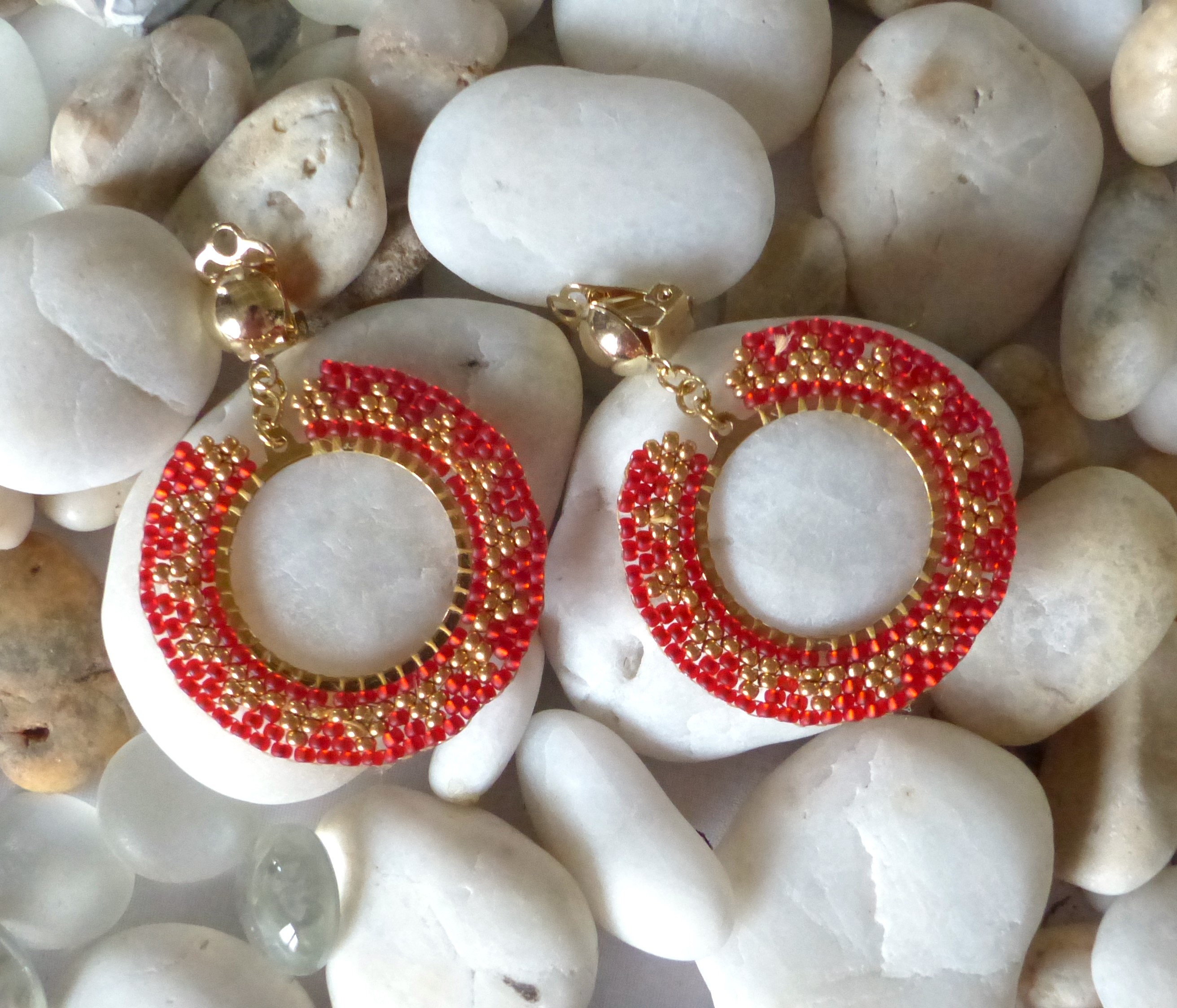 Boucles d'oreille Soleil bord Couleur - Tons rouges et oranges