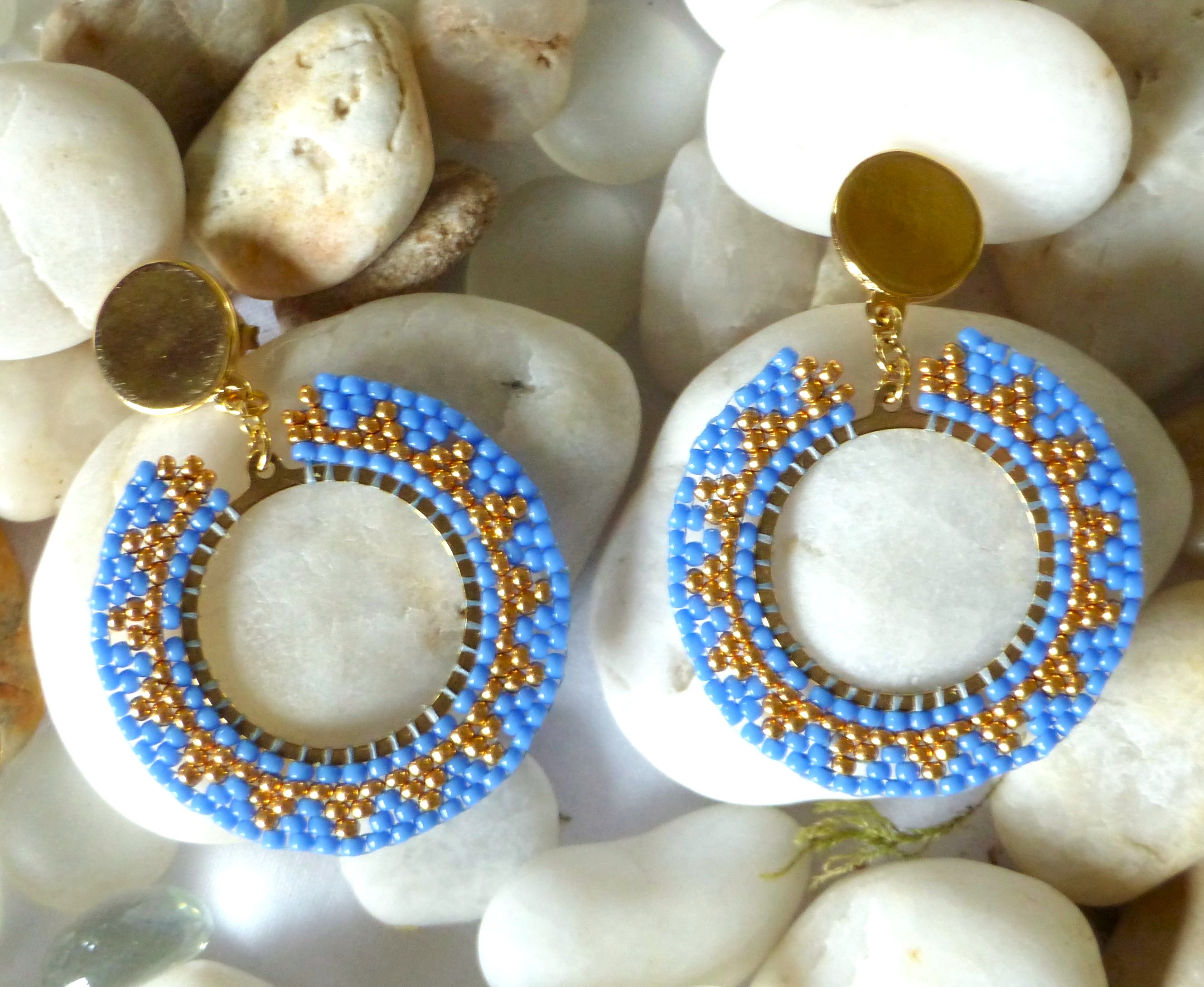 Boucles d'oreille Soleil bord Couleur - Tons bleus
