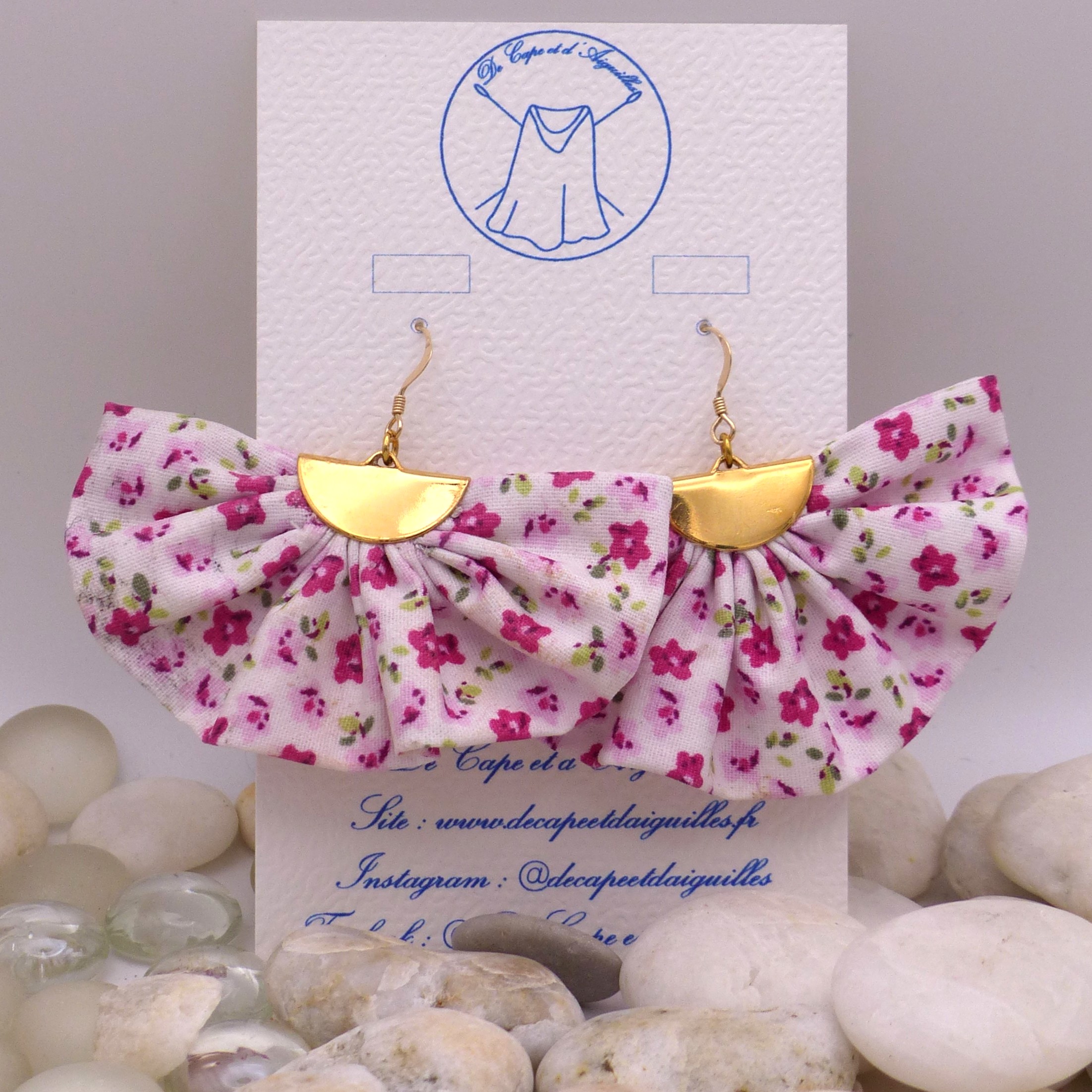 Boucles d'oreilles Eventail -  Fleurs roses