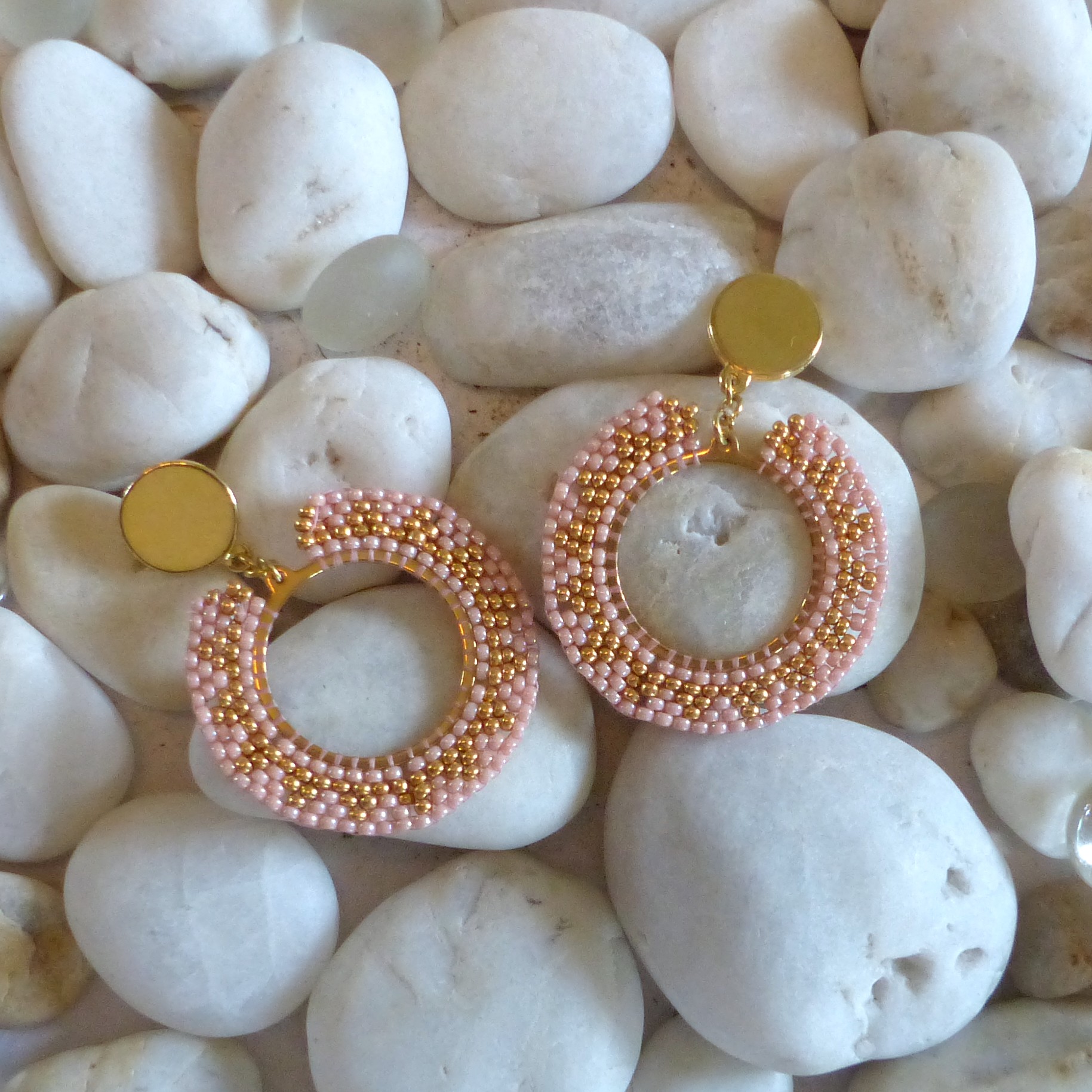 Boucles d'oreille Soleil bord Couleur - Tons roses