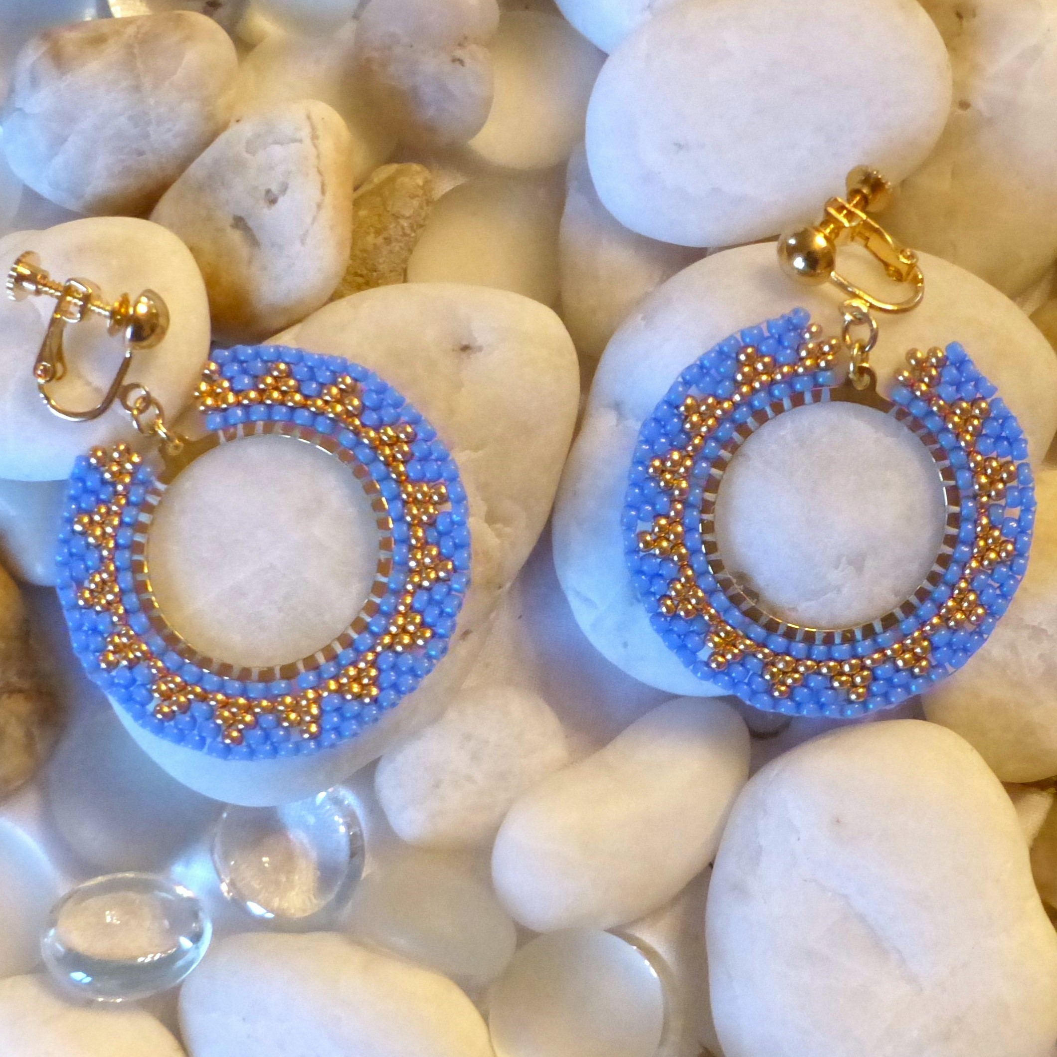 Boucles d'oreille Soleil bord Couleur - Tons bleus