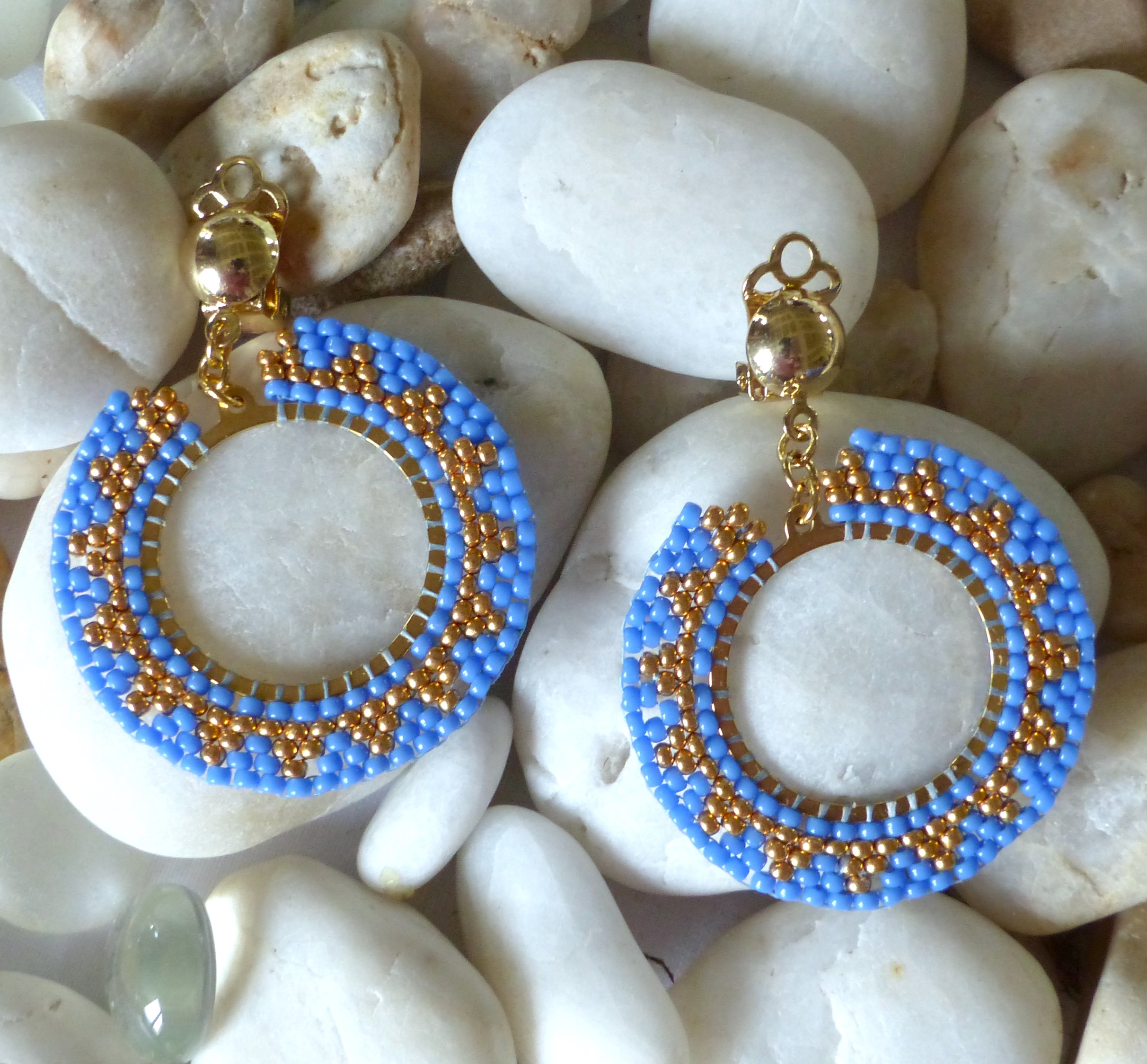 Boucles d'oreille Soleil bord Couleur - Tons bleus